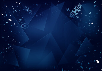 Poster - Vector Frosted Glass Blue Background with White Blizzard. Frozen Window Illustration with Snowflakes.