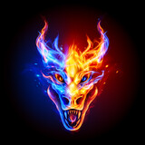 Fire Dragon Head In Blue And Red Flame On The Dark Background Fire Creature Logo For Your Product Stock Vector Adobe Stock