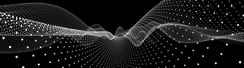 Poster - abstract gradient dynamic wave of particles. network of bright points or dots. big data. digital bac