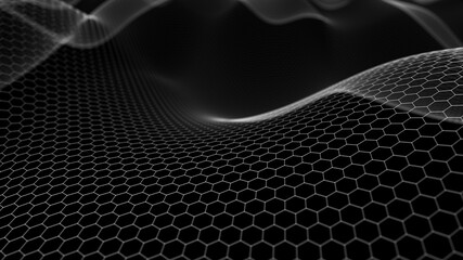 Fototapete - Abstract dynamic wave of lines. Big data. Network of lines. Digital background. 3d rendering.