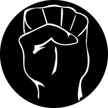 Fist Up Sign As Illustration Of Gesture Of Solidarity And Socialism, As Well As Unity, Strength And Defiance. Protesters And Rebels Sign, Way To The Victory And Revolution Logo
