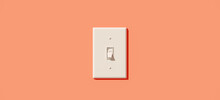 Minimal Composition For Energy Saving Concept. White Light Switch In The Off Position With Coral Color Background. 3d Rendering Illustration.