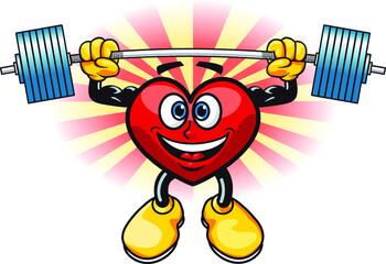 Wall Mural - funny cartoon heart  weightlifting