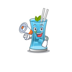 Canvas Print - Mascot design of blue hawai cocktail announcing new products on a megaphone