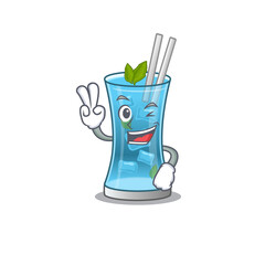 Sticker - Happy blue hawai cocktail cartoon design concept show two fingers