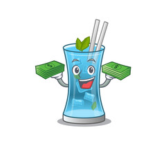 Sticker - A wealthy blue hawai cocktail cartoon character with much money