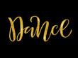 Handwritten brush lettering for ballet or dance studio. Gold glitter text in modern style on black background. Vector illustration for logo, label signage, posters and advertising your business.