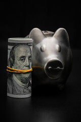 Wall Mural - piggy bank with a roll us dollar