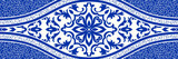 Fototapeta Kuchnia - Majolica pottery tile, blue and white azulejo, original traditional Portuguese and Spain decor. Seamless border with Victorian motives. Vector illustration