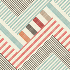 Abstract seamless striped geometric pattern on texture background in retro colors. Creative vector pattern for ceramic tile, wallpaper, linoleum, textile, web page background.
