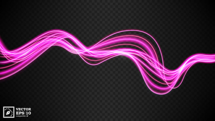 Abstract pink wavy line of light with a transparent background, isolated and easy to edit. Vector Illustration