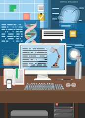 Fototapete - Artificial intelligence technology vector poster design template