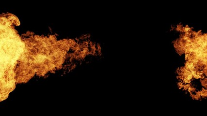Poster - Loopable 3d render of realistic fire from the side of the screen. Flame simulation sequence.