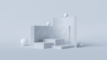Poster - 3D Rendering abstract minimal white showcase, mockup for product scene, abstract walls and sphere on white background.