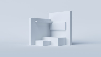 Poster - 3D Rendering abstract minimal white showcase, mockup for product scene, abstract walls and sphere on white background.
