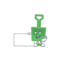 Sticker - Green sand bucket cartoon drawing Thumbs up holding a white board