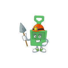 Wall Mural - Green sand bucket as a miner cartoon character design