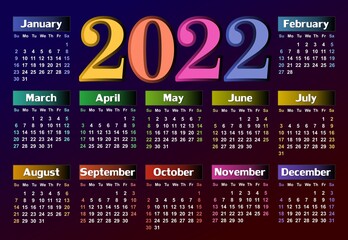 Poster - A calendar template for a year 2022.