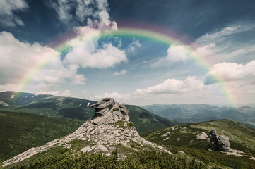 Wall Mural - amazing rainbow in summer mountains