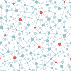 Neural network seamless pattern. Neural network of nodes and connections. Vector illustration on white background