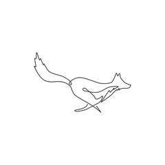 Poster - One single line drawing of cute fox company logo identity. City zoo icon concept. Dynamic continuous line draw design graphic vector illustration