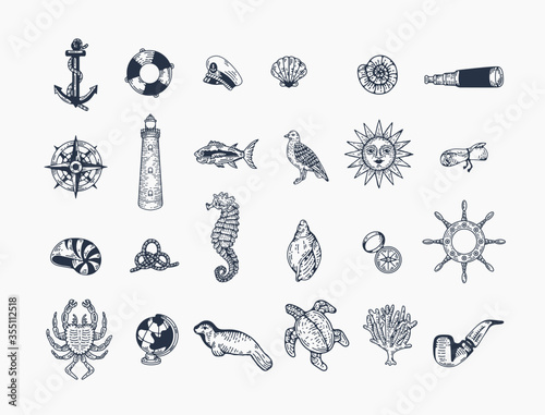 Cuadros en Lienzo nautical illustration vector clip art set