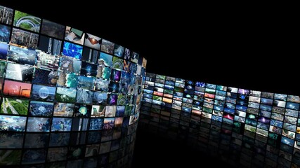 Poster - 映像コンテンツ　回転する大量のムービー画面