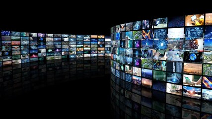 Poster - 映像コンテンツ　回転する大量のムービー画面