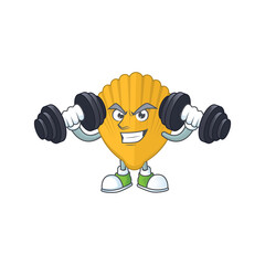 Canvas Print - Caricature picture of yellow clamp exercising with barbells on gym