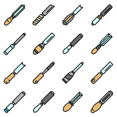 Poster - Chisel icons set. Outline set of chisel vector icons for web design isolated on white background