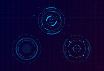Poster - Set of HUD circle targets. Sci-fi round head-up display for futuristic user interface HUD, UI, GUI. Tech and science theme. Editable stroke. Good for animation. Vector