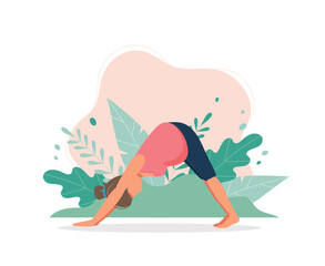 Pregnant woman doing prenatal yoga. Pregnancy health concept. Cute illustration in flat style