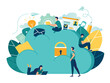 © Viktoria Kurpas - Vector flat illustration, cloud storage, data processing, message sending, illustration for web design marketing and printed materials.