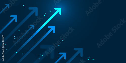 Fotomural Up arrows on blue background illustration copy space business growth concept