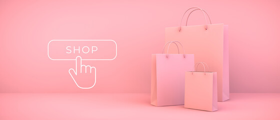 pink shopping bags and button