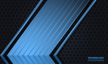 Blue Metallic Arrow On A Dark Abstract Hexagonal Grid Background. Luxury Overlap Direction Design. Modern Futuristic Blue And Dark Gray Honeycomb Backdrop. Vector Illustration EPS10.