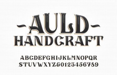 Poster - Auld Handcraft alphabet font. Vintage handwritten letters and numbers. Stock vector typescript for your typography design.