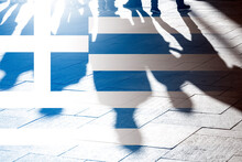 Shadows Of People And Flag Of Greece As Background, Concept Picture