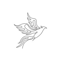 Poster - One single line drawing of luxury phoenix bird for company logo identity. Business corporation icon concept from animal shape. Trendy continuous line vector draw graphic design illustration