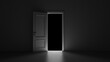 © davstudio - 3d render open door in dark room on a black background