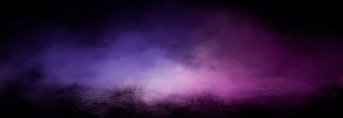 Wall Mural - background of empty room with spotlights and lights, abstract purple background with neon glow