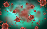 Fototapeta Koty - Illustration of virus cells or bacteria molecule under microscope. Abstract 3d illustration corona virus cells.Pathogen respiratory influenza. Flying Covid virus cells