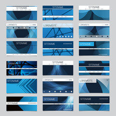 Poster - Mega Set of 18 Header, Card or Banner Designs with Abstract Blue Minimalist Geometric Pattern Backgrounds, Multi Purpose Templates