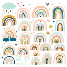 Pastel Stylish Trendy Rainbows Vector Illustrations	