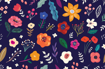 Beautiful flower seamless pattern with roses, leaves, flower compositions.	