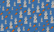 Seamless pattern of hare and carrot on a blue background. Colorful seamless pattern with animals. Decorative cute wallpaper, good for printing.