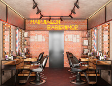 Barbershop Working Place Interior 3d Illustration