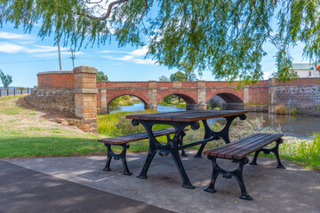 Red bridge in Campbell town in Tasmania, Australia