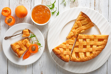 Wall Mural - slices of apricot shortcrust pie, top view