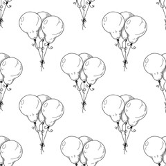 Wall Mural - Seamless pattern. Different balloons. Inflatable balls on a string. Vector illustration